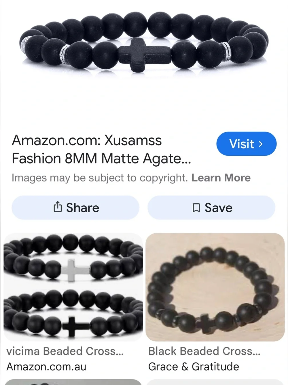 #2644**Matte Black Beaded Cross Stretch Bracelet - Joshua 1:9 Card
